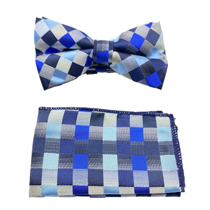 Blue Squares Harlequin Design Bow Tie Matching Set
