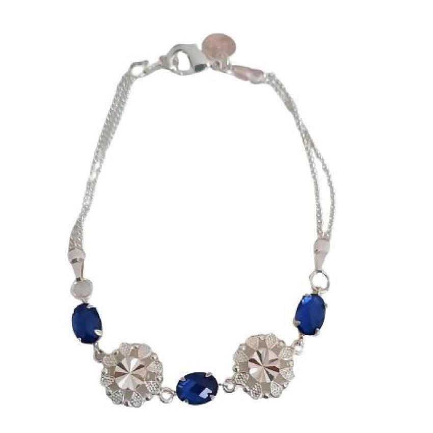 Blue Stone And Silver Flowers Silver Twist Ladies Bracelet