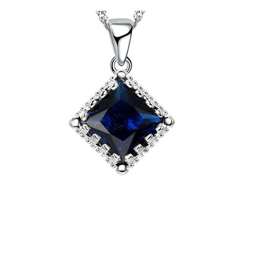 Blue Stone Diamond Shape Centre With Cubic Zirconia Edges Pendant