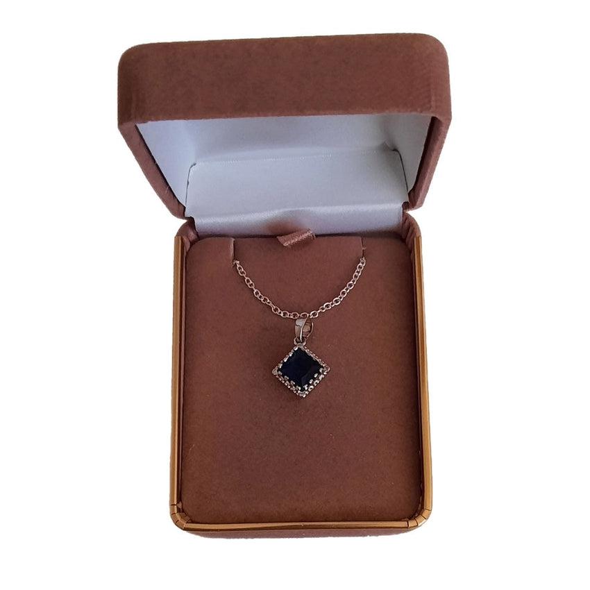 Blue Stone Diamond Shape Centre With Cubic Zirconia Edges Pendant