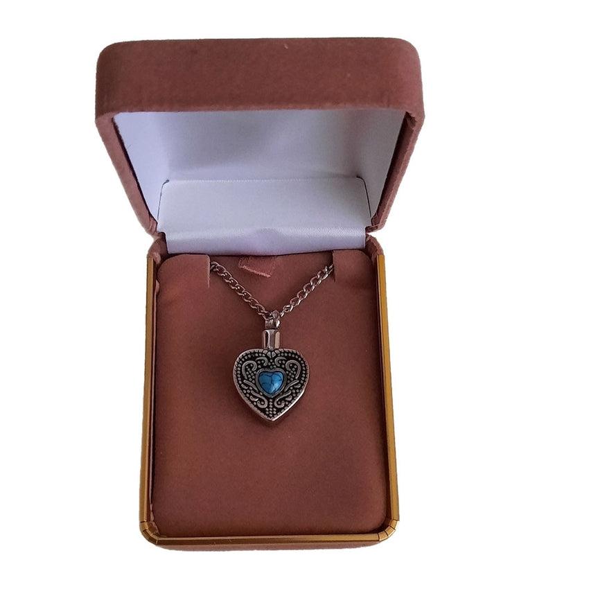 Blue Stone Heart Memorial Cremation Ashes Pendant