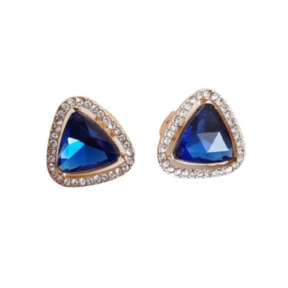 Blue Triangle Crystal Diamante Clip On Earrings