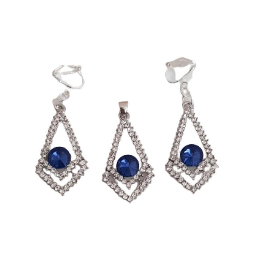 Blue Triangle Drop Crystal Clip On Earrings Set
