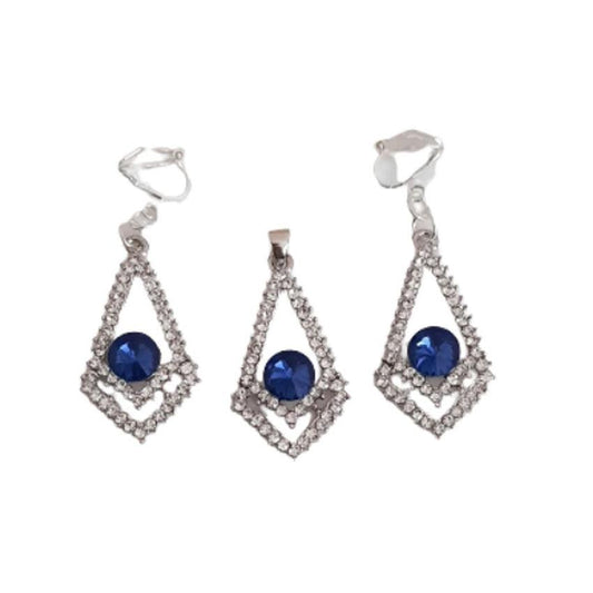 Blue Triangle Drop Crystal Clip On Earrings Set