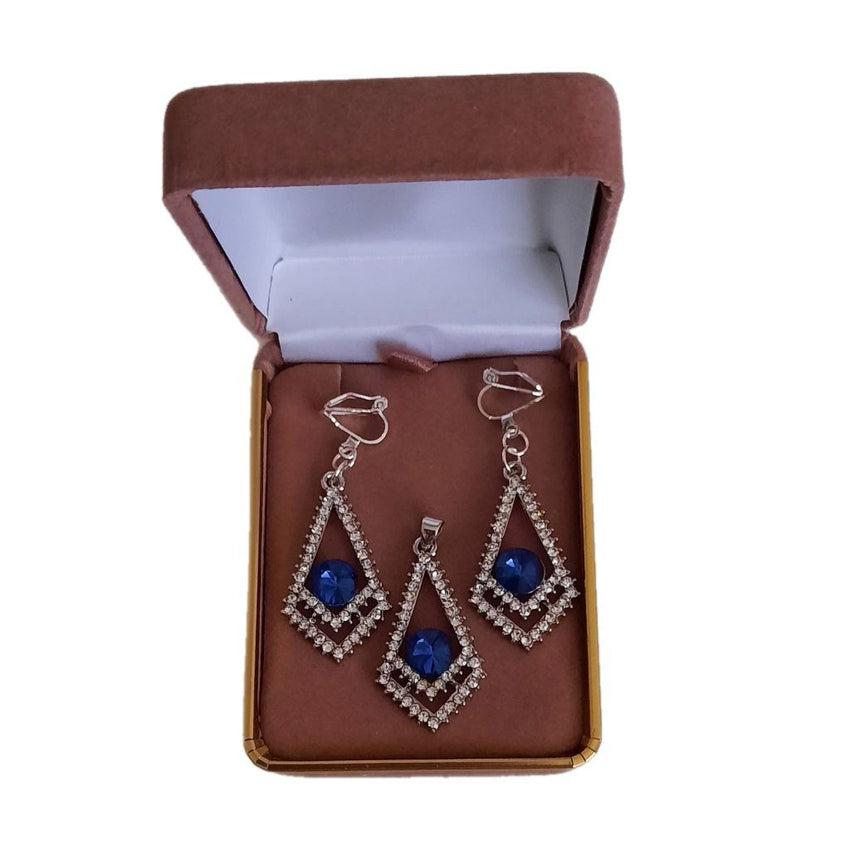 Blue Triangle Drop Crystal Clip On Earrings Set