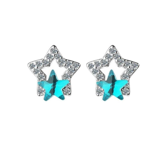 Blue Cubic Zirconia Star Silver Earrings