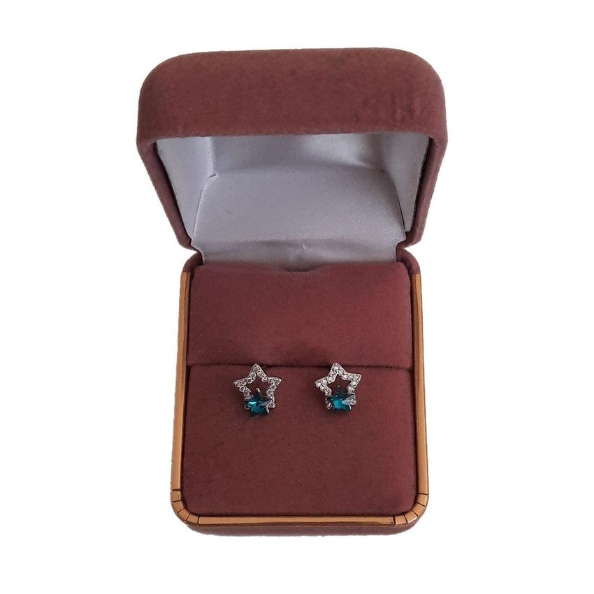 Blue Cubic Zirconia Star Silver Earrings