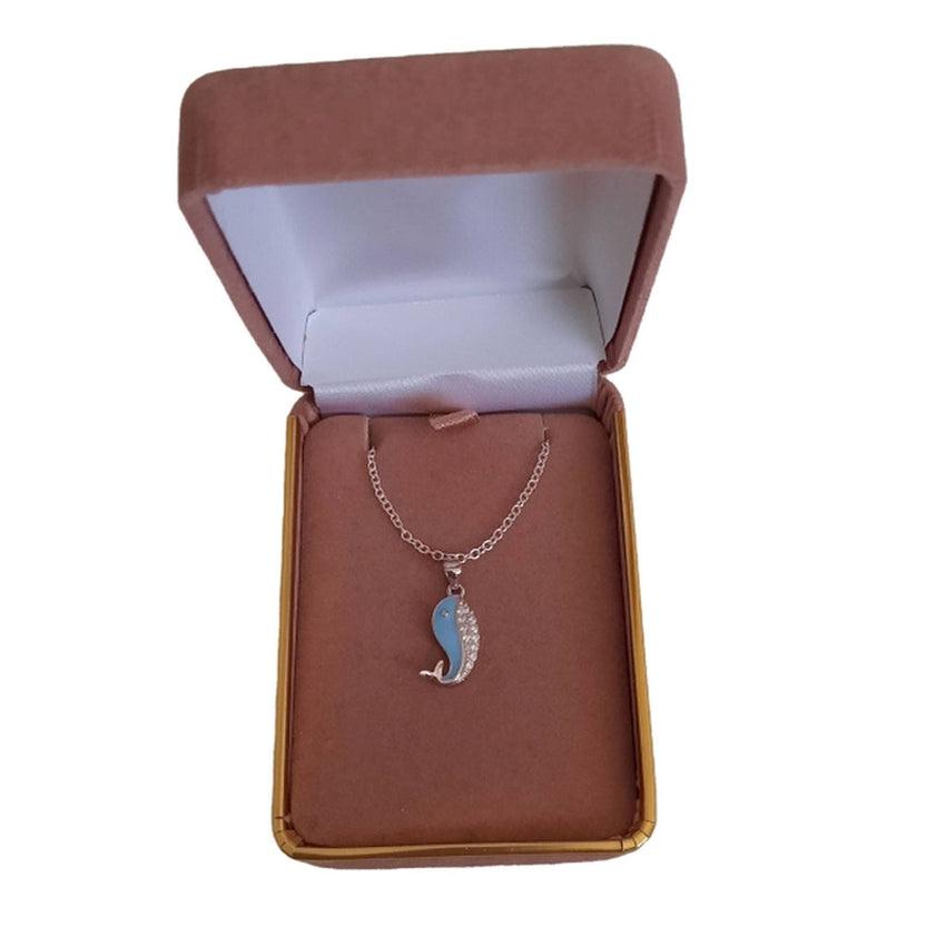 Blue Enamel Sterling Silver Whale Pendant With Cubic Zirconia