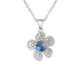 Blue Stone Centre Flower Pendant With Cubic Zirconia Leaves
