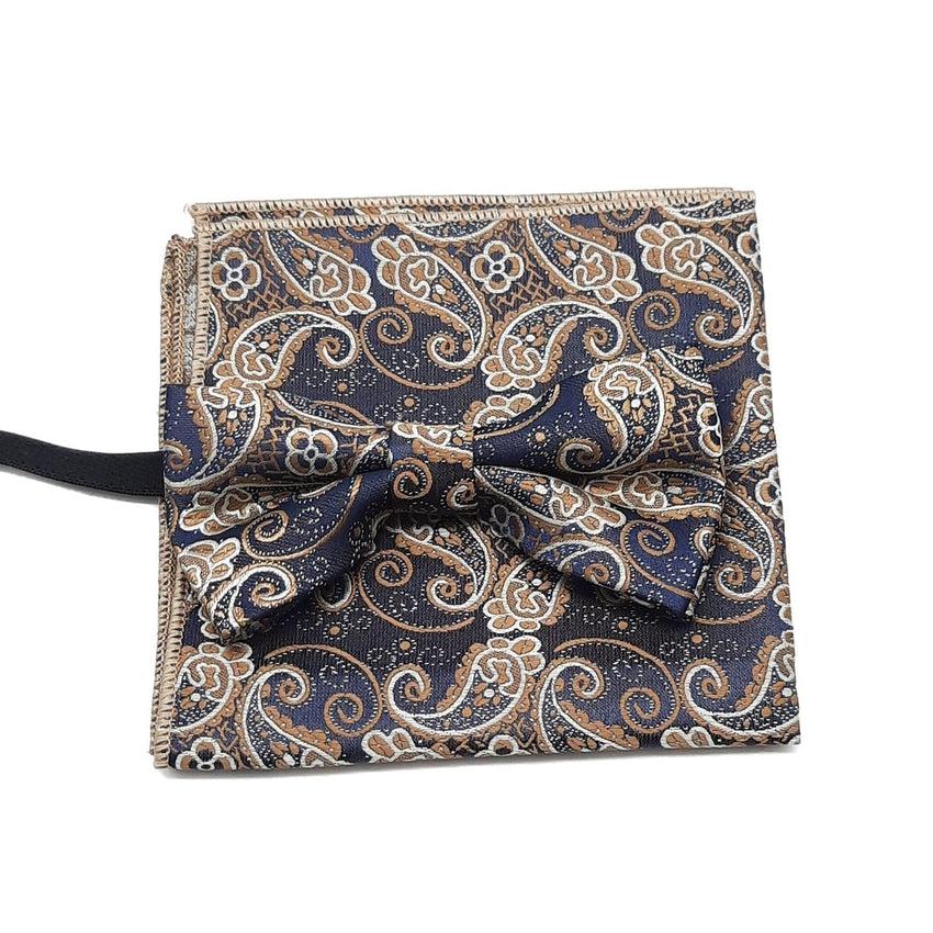 Boys Black And Gold Paisley Dickie Bow Tie Set