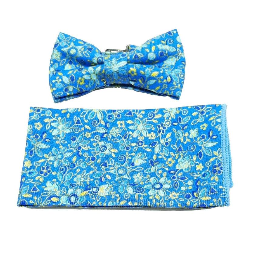 Boys Blue And Gold Floral Matching Bow Tie Set