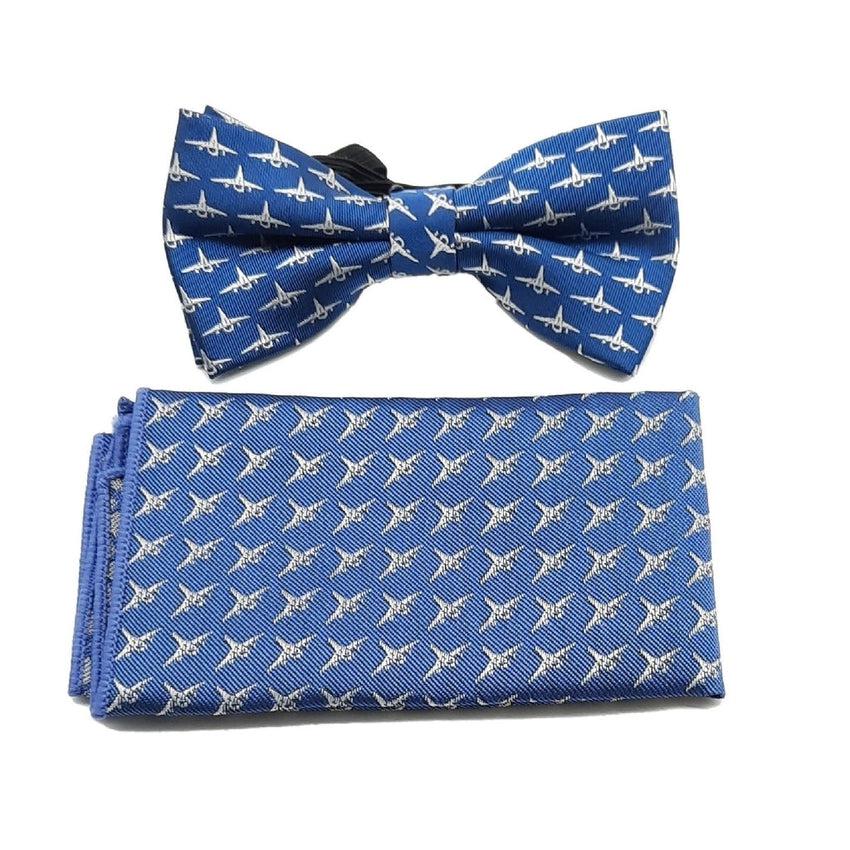 Boys Blue With Silver Pattern Matching Bow Tie Set