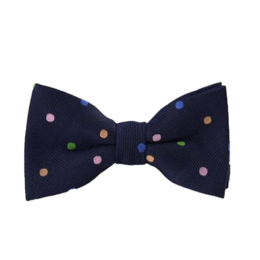 Boys Bow Tie Navy Blue With Pastel Colour Dots