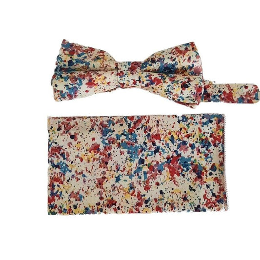 Boys Colour Splash Matching Bow Tie And Hanky Set