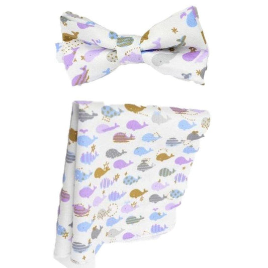 Boys Colourful Whale Matching Bow Tie And Hanky Set