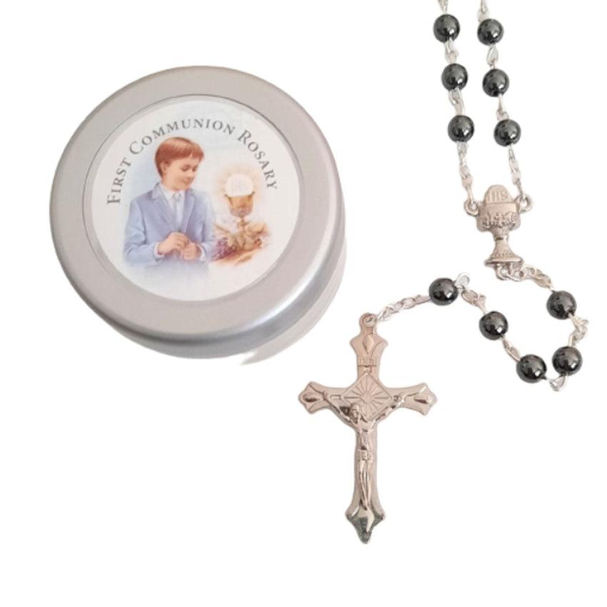 Boys Communion Gift Rosary Bead In a Gift Tin
