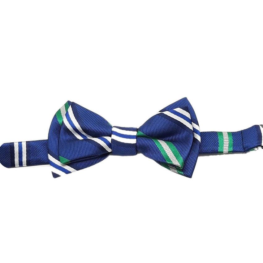 Boys Double Bow Tie With Blue White And Green Stripes