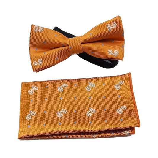 Boys Orange With White Bicycles Matching Bow Tie Set