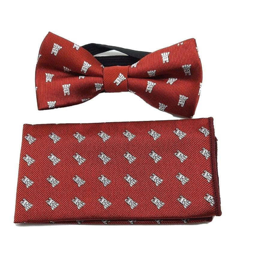 Boys Red With Silver Pattern Matching Bow Tie Set