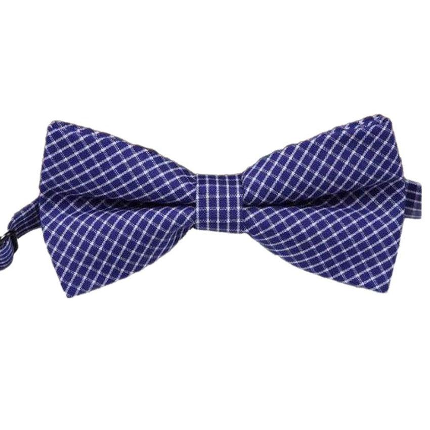 Boys White And Dark Blue Patterned Bow Tie