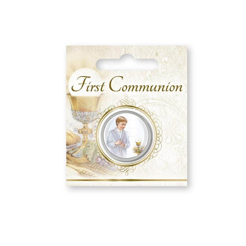 Boys First Communion Pocket Medal on a Gift Card