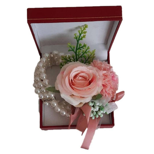 Bracelet Corsage Pink Carnation And Rose Silk Flower