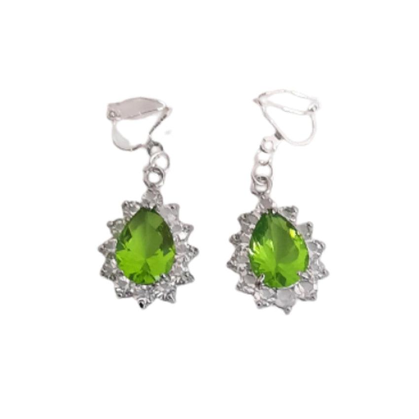 Bright Green Cushion Diamante Clip On Earrings