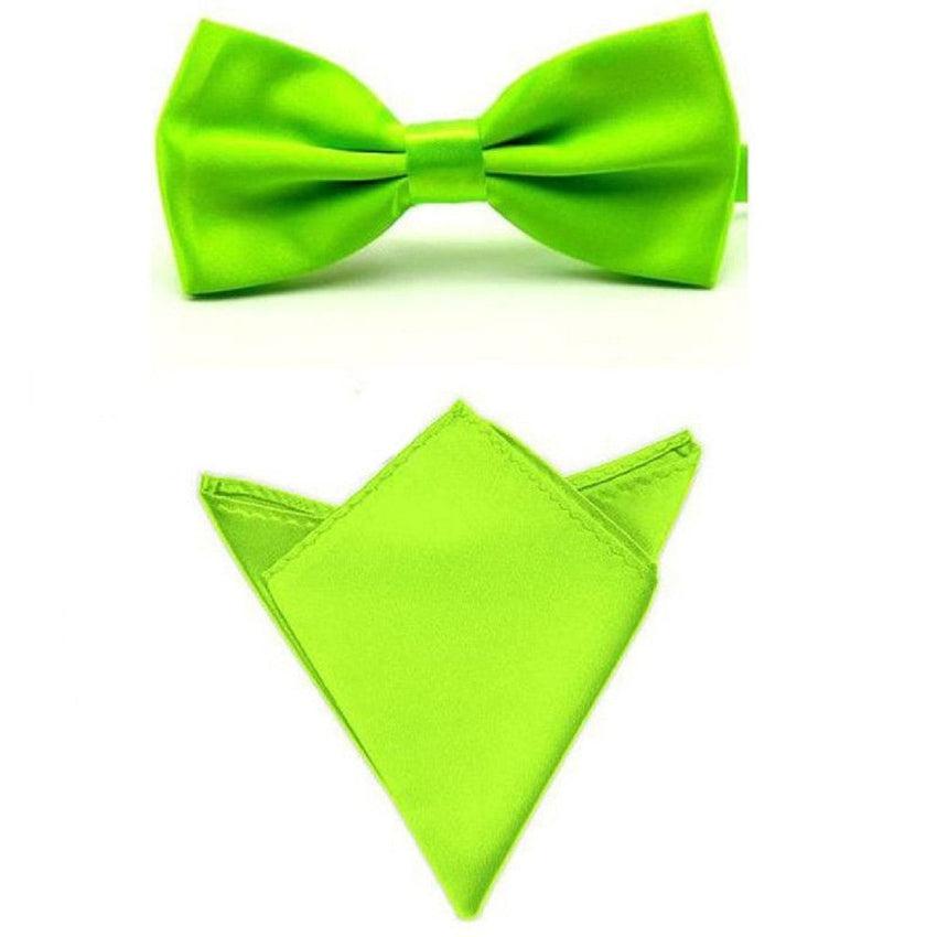 Bright Lime Green Dickie Bow And Matching Handkerchief Set