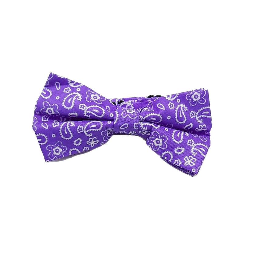 Bright Purple With White Design Bow Tie
