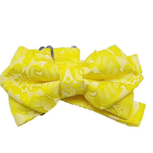 Bright Yellow Embroidered Bow Tie