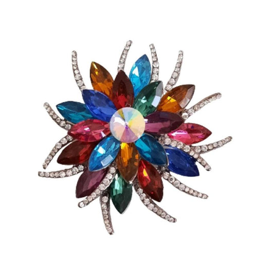 Brooch With Crystal Coloured Flower Centre