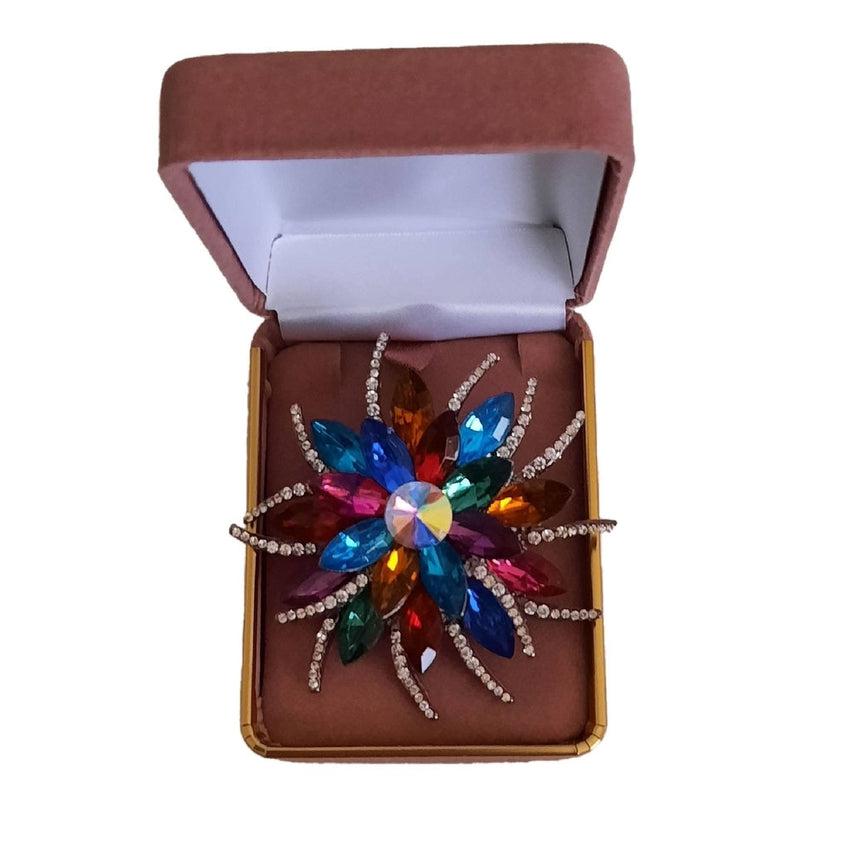 Brooch With Crystal Coloured Flower Centre
