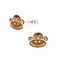 Brown And White Silver Monkey Stud Earrings