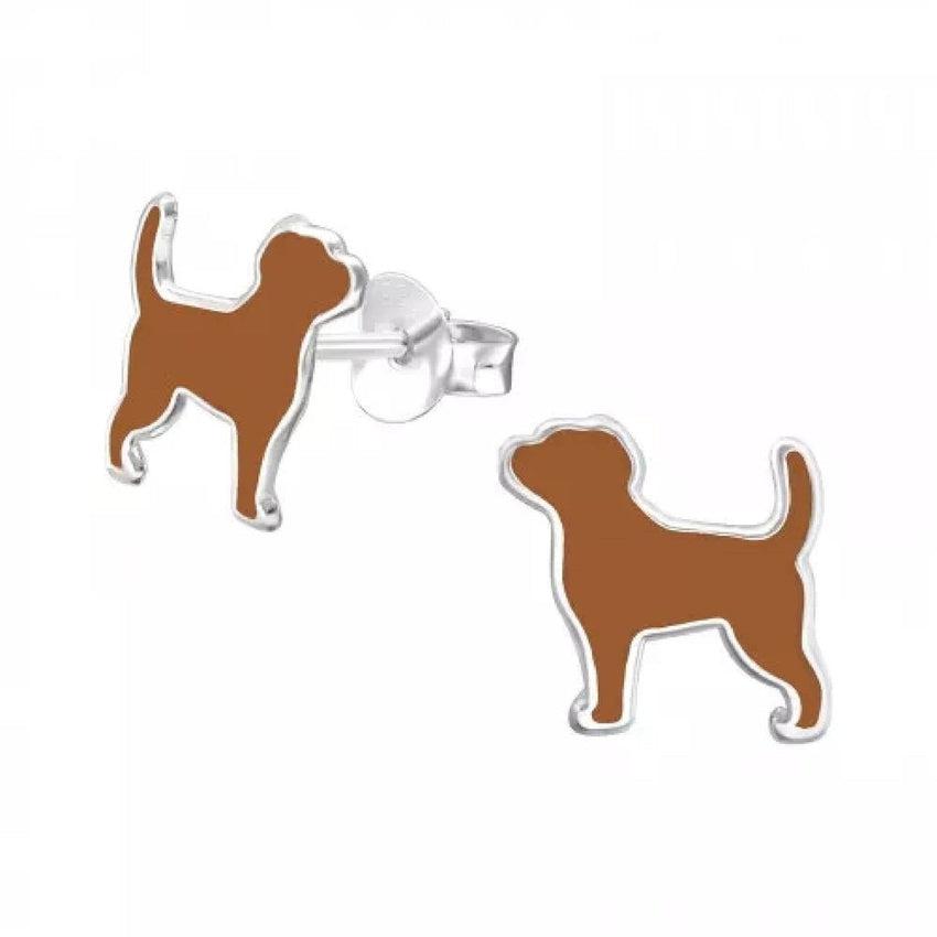 Brown Sterling Silver Standing Dog Earrings