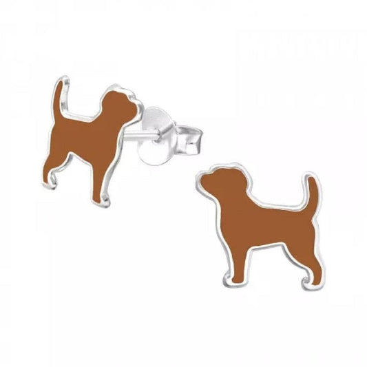 Brown Sterling Silver Standing Dog Earrings