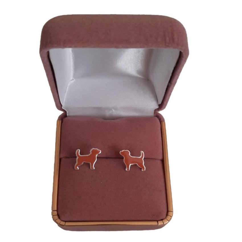 Brown Sterling Silver Standing Dog Earrings