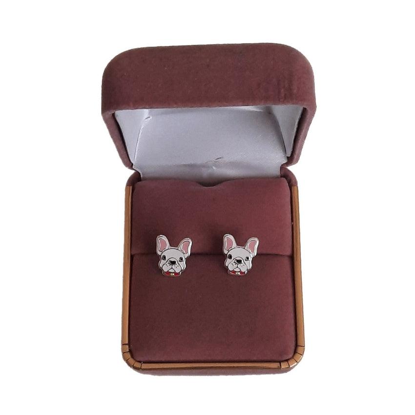 Bulldog Face Sterling Silver Earrings
