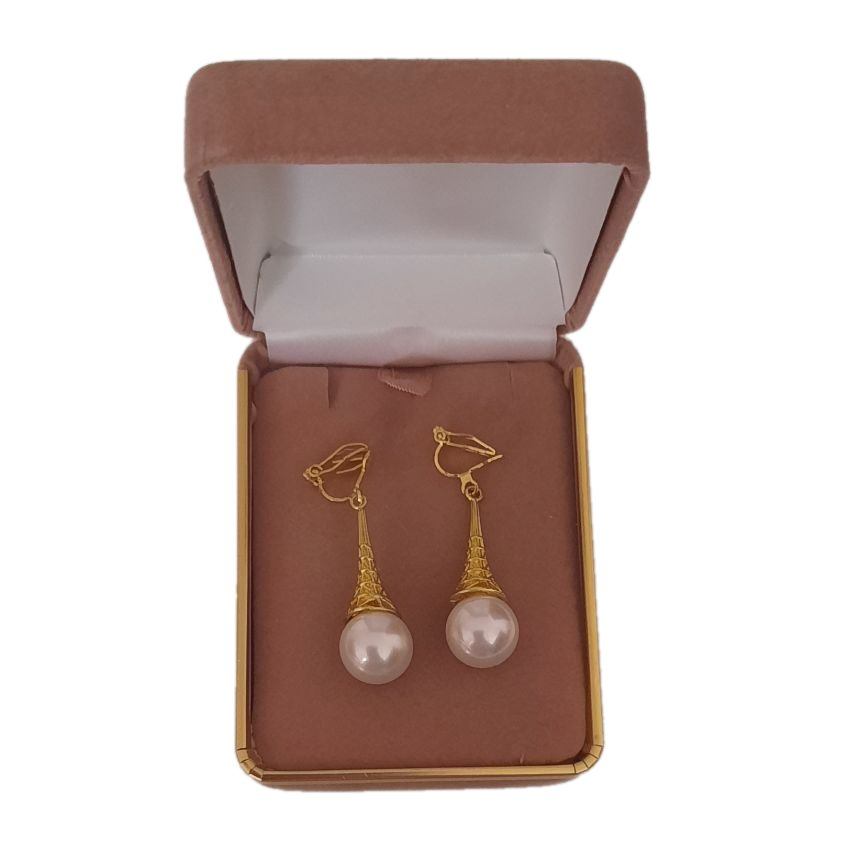 Bullet Drop Pearl Gold Clip On Earrings(2)