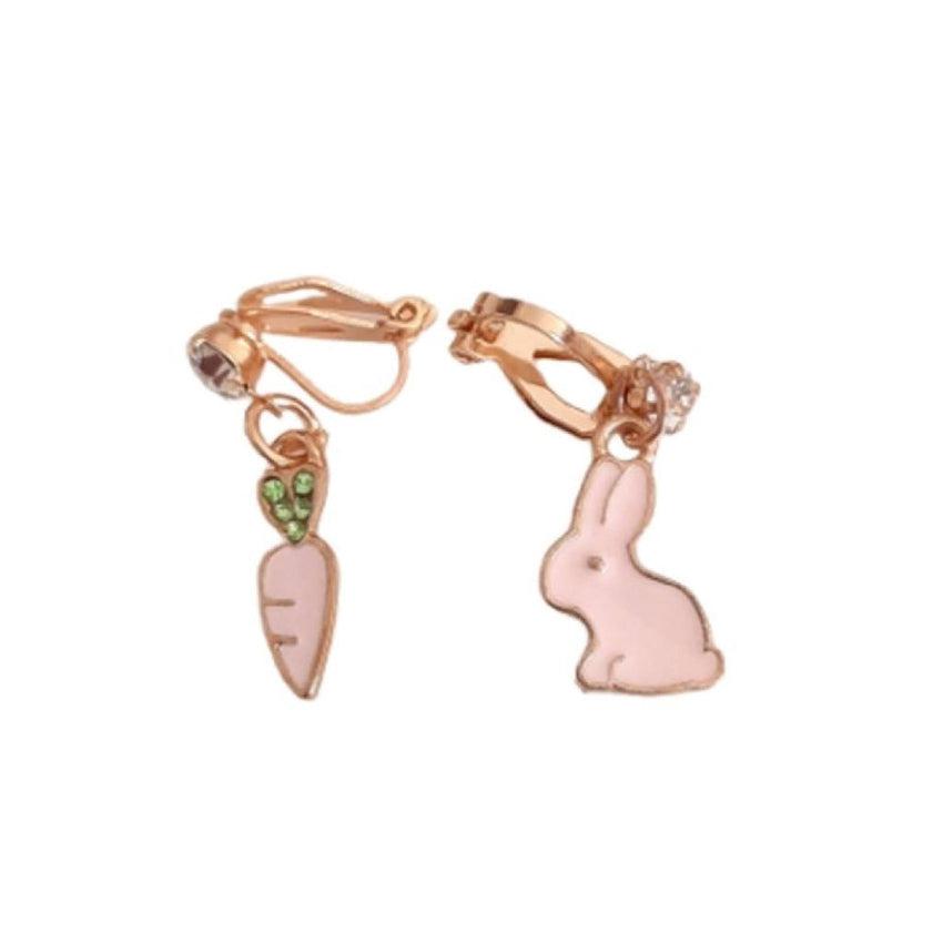 Bunny Rabbit And Carrot Girls Clip On Earrings