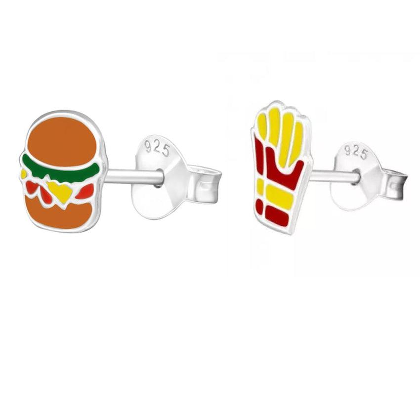 Burger And Chips Sterling Silver Earrings