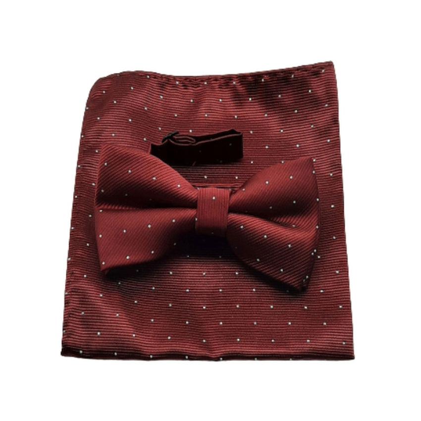 Burgundy Polka Dot Spotted Dicky Bow And Hanky Set