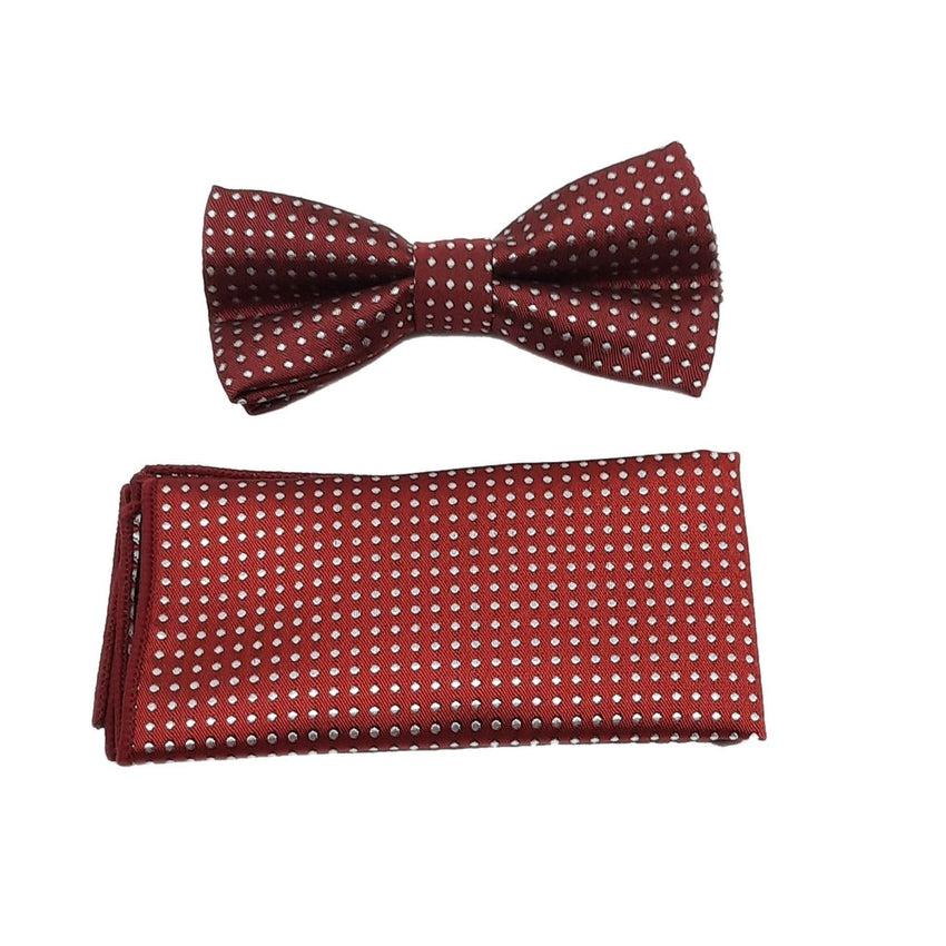Burgundy With White Dots Boys Dicky Bow And Hanky Set