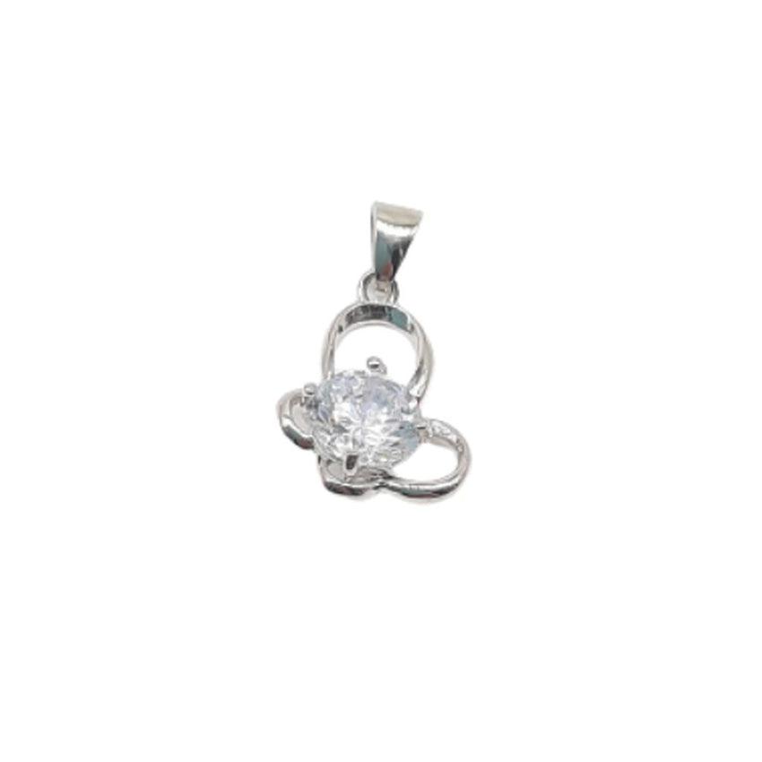Butterfly Silver Pendant With a Solitaire White Stone Centre