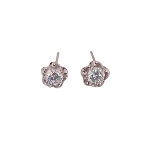 CZ Small Sterling Silver Flower Earrings