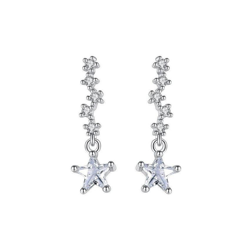 CZ Stem Star Drop Sterling Silver Earrings