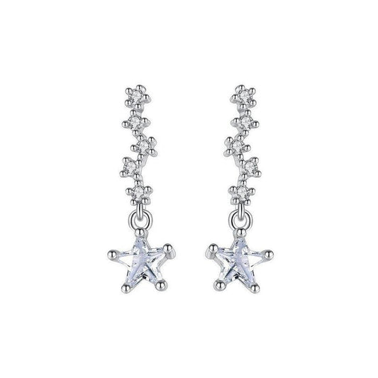 CZ Stem Star Drop Sterling Silver Earrings