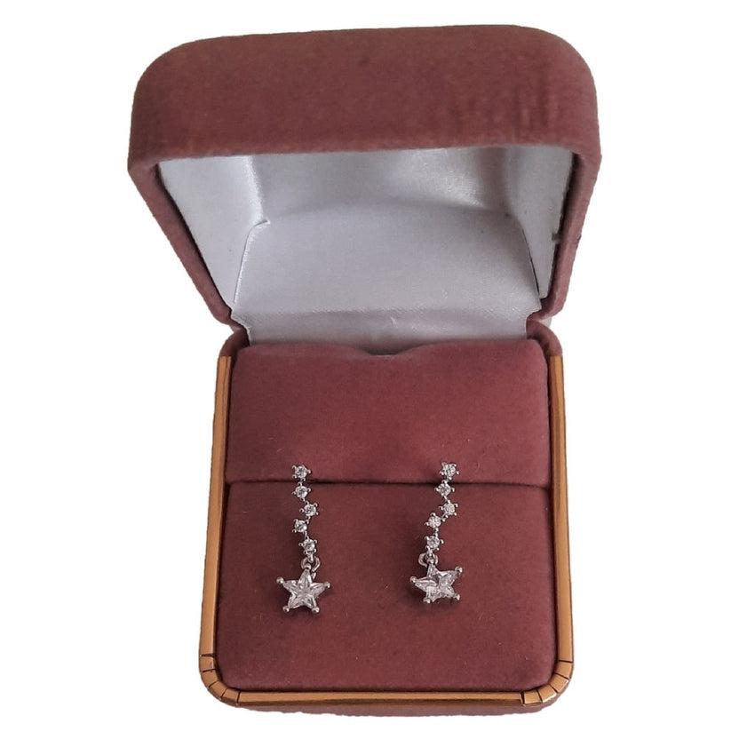 CZ Stem Star Drop Sterling Silver Earrings