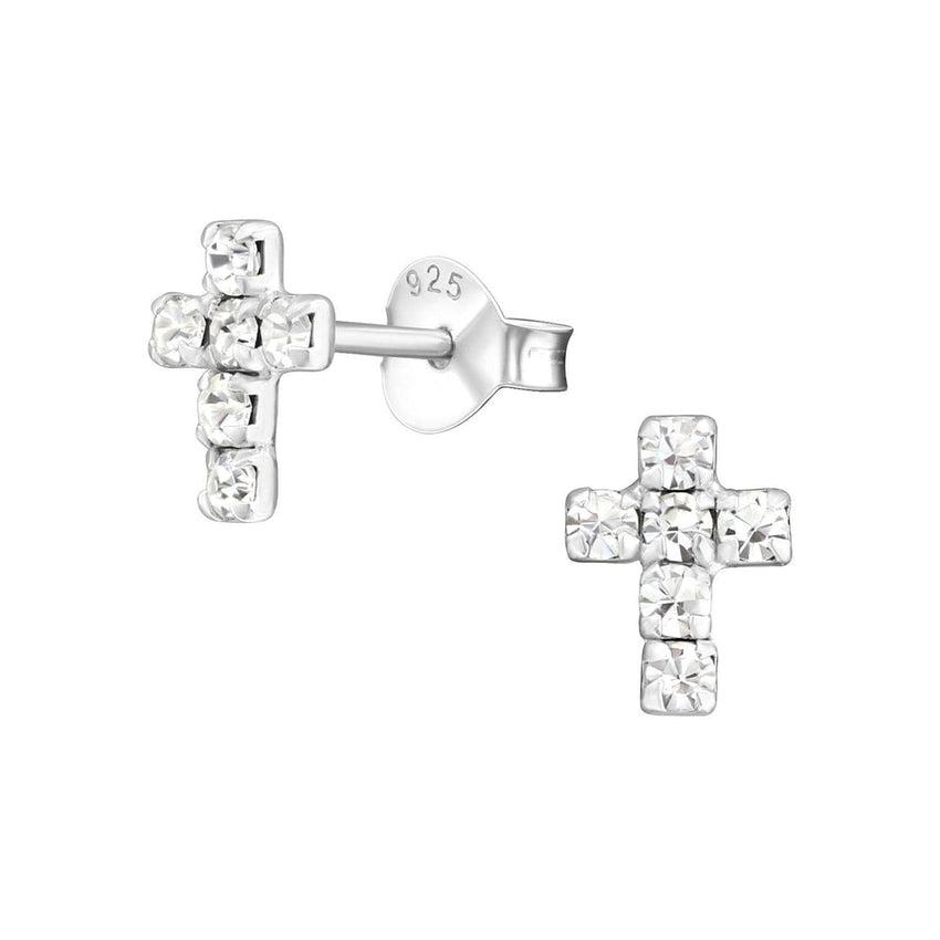 CZ Sterling Silver Communion Cross Earrings