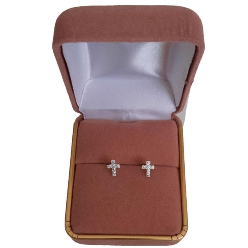 CZ Sterling Silver Communion Cross Earrings