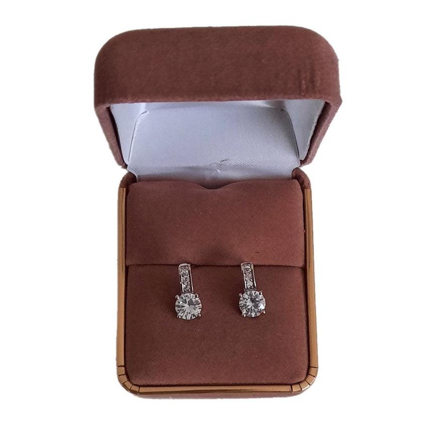 CZ Stone Slight Drop Sterling Silver Earrings